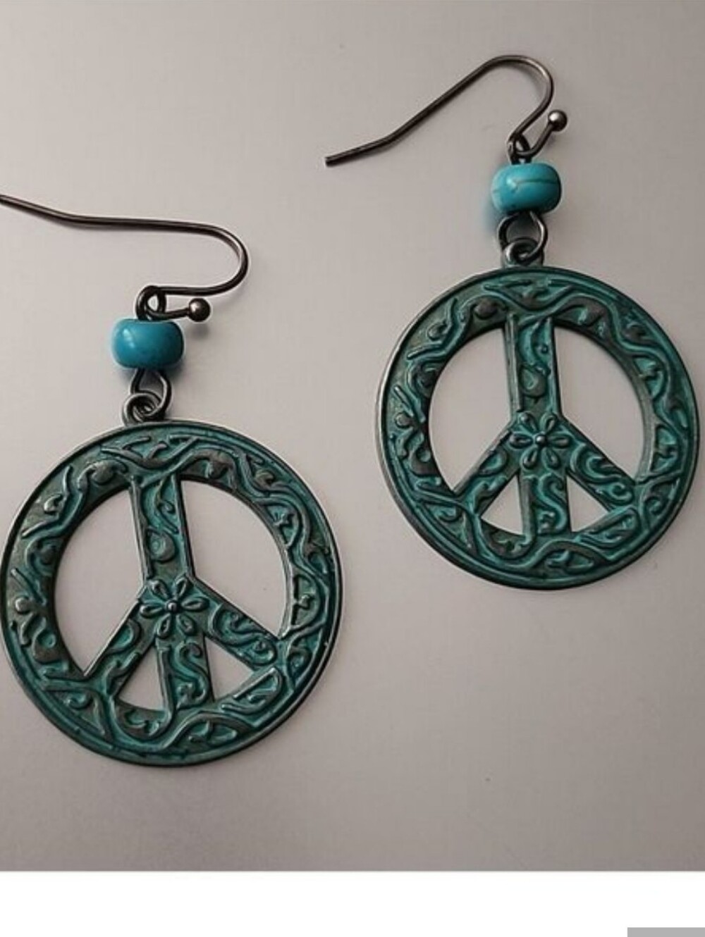 Boho Earrings Peace Sign Antiqued Copper